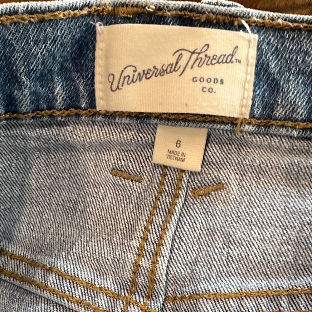 Universal Thread Light Wash Denim Skirt with Gold Stitching